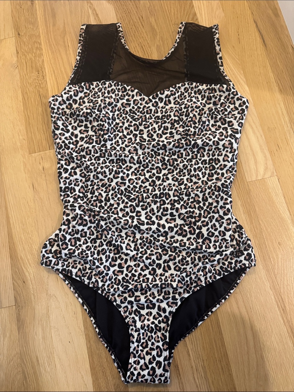 Albion Leopard Print One-Piece with Black Mesh Yoke